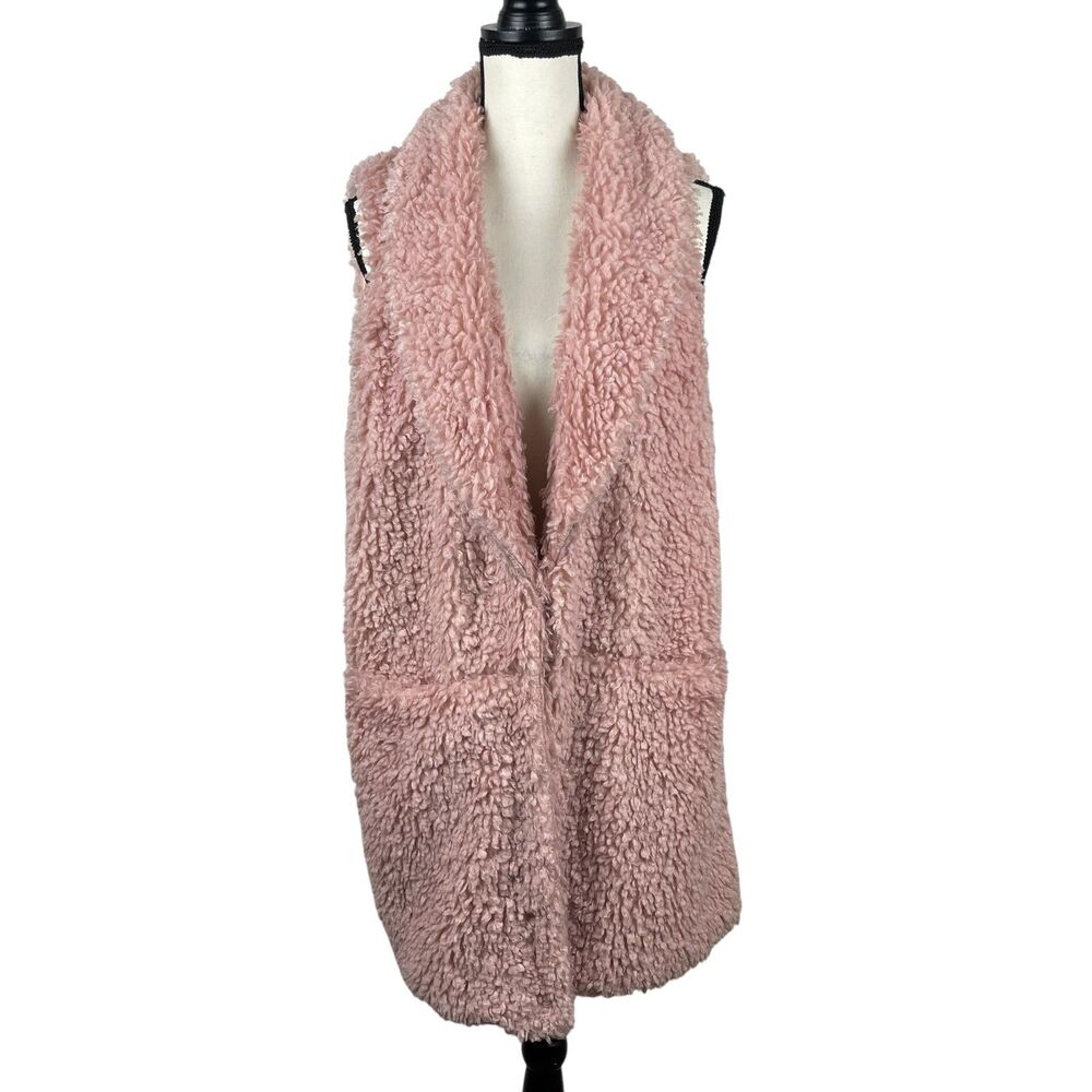 Betsey Johnson Pink Faux Fur Sherpa Vest OSFM One Size Fits Most Open Front
